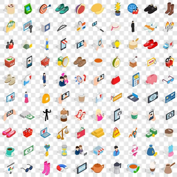 Conjunto de 100 iconos de dama, estilo isométrico 3d — Vector de stock