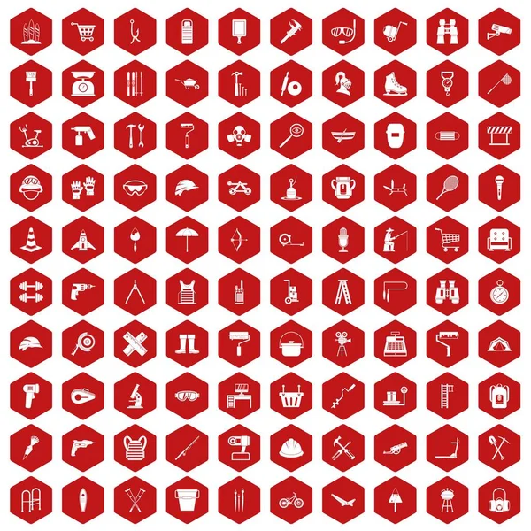 100 ícones atacar hexágono vermelho — Vetor de Stock