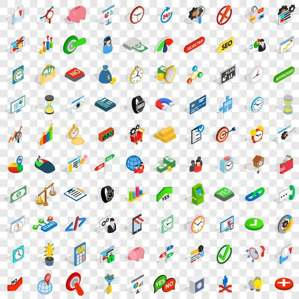 100 para servet Icons set, izometrik 3d stili — Stok Vektör
