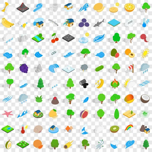100 doğa Icons set, izometrik 3d stili
