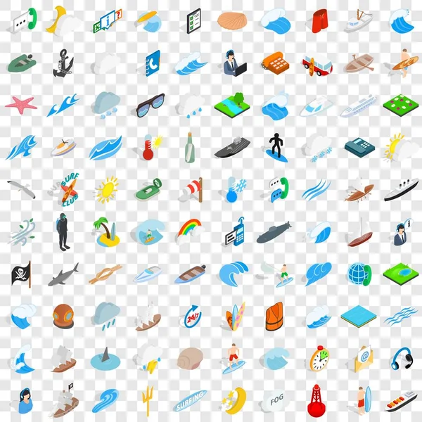 Conjunto de 100 iconos náuticos, estilo isométrico 3d — Vector de stock