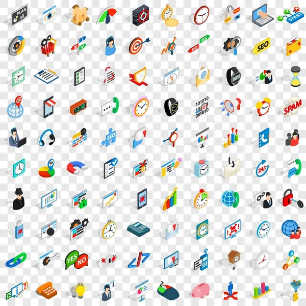 100 office Icons set, izometrik 3d stili — Stok Vektör