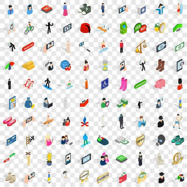 100 Personen Icons gesetzt, isometrischer 3D-Stil — Stockvektor