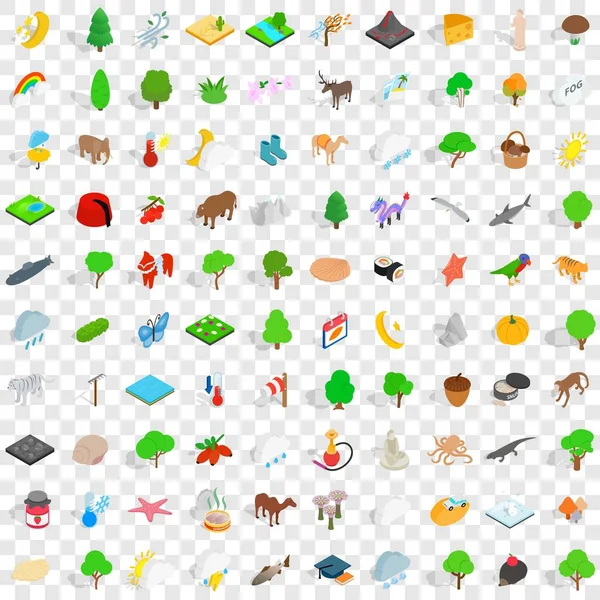100 evcil hayvan Icons set, izometrik 3d stili