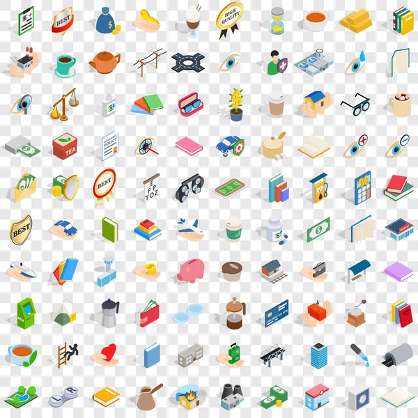 100 conjunto de iconos de farmacia, estilo isométrico 3d — Vector de stock