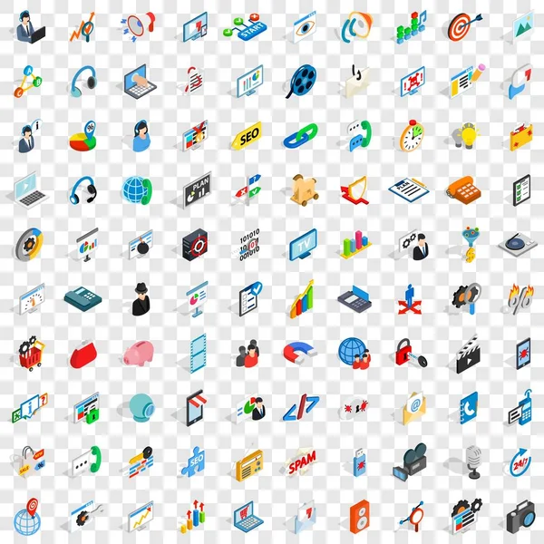 100 inlägg och mail ikoner set, isometrisk 3d-stil — Stock vektor