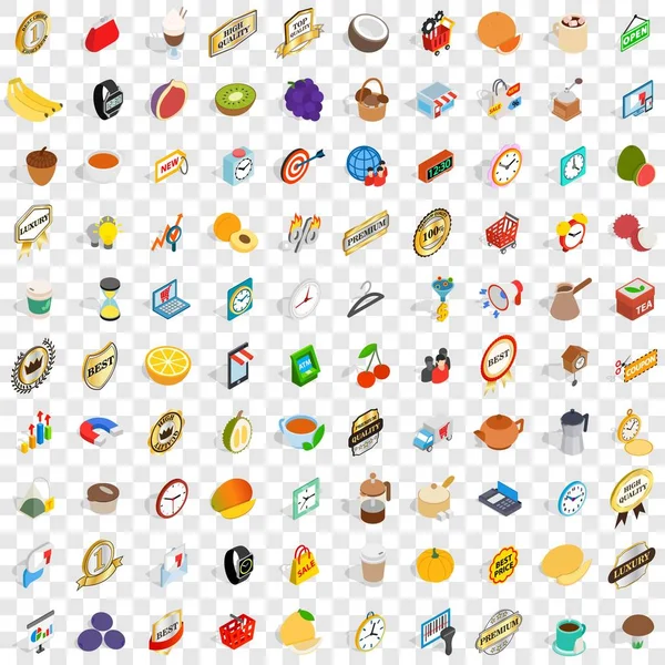 100 reclame iconen set, isometrische 3D-stijl — Stockvector