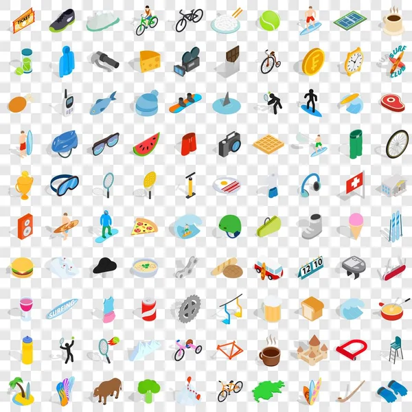 100 iconos de recreación conjunto, estilo isométrico 3d — Vector de stock