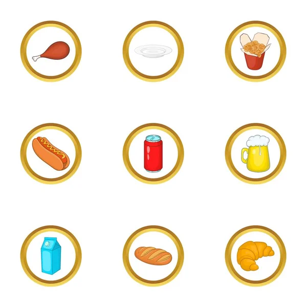 Lezzetli yemekler Icons set, karikatür tarzı — Stok Vektör