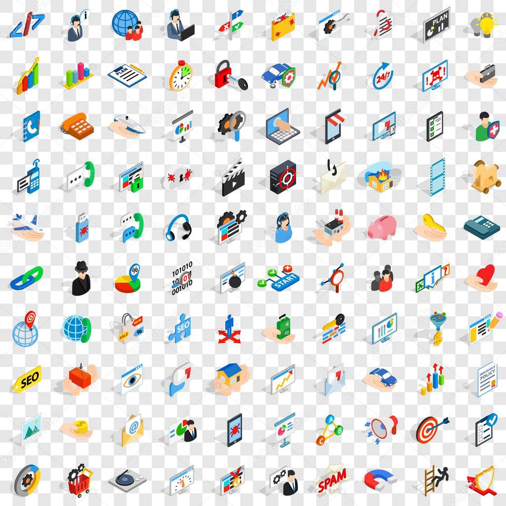 100 development icons set, isometric 3d style