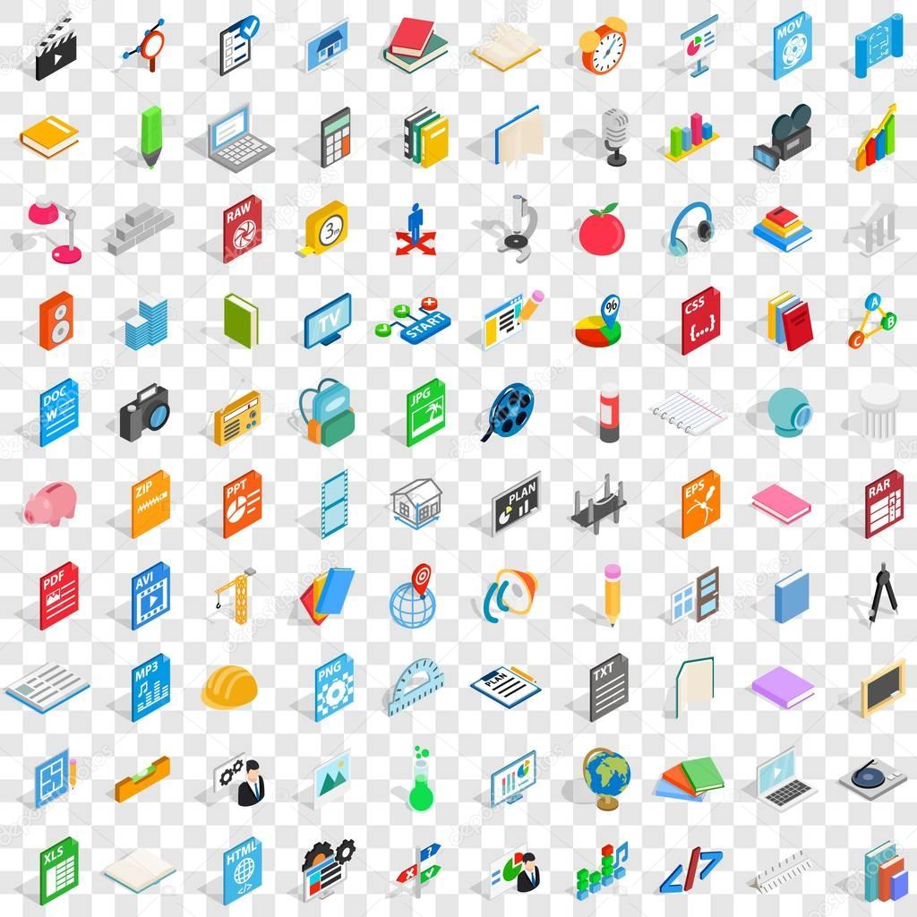 100 graphic design icons set in isometric 3d style for any design vector illustration