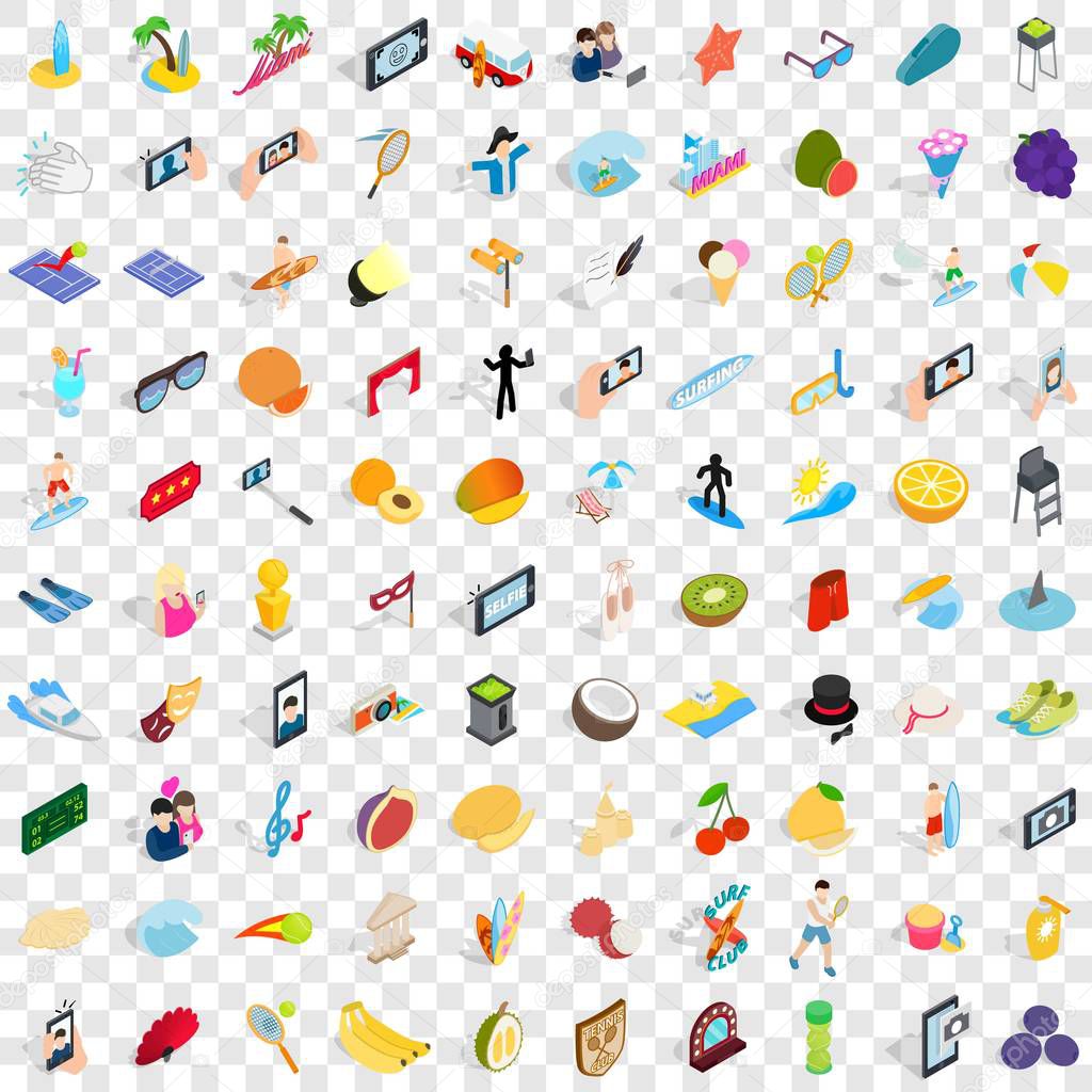 100 joy icons set, isometric 3d style