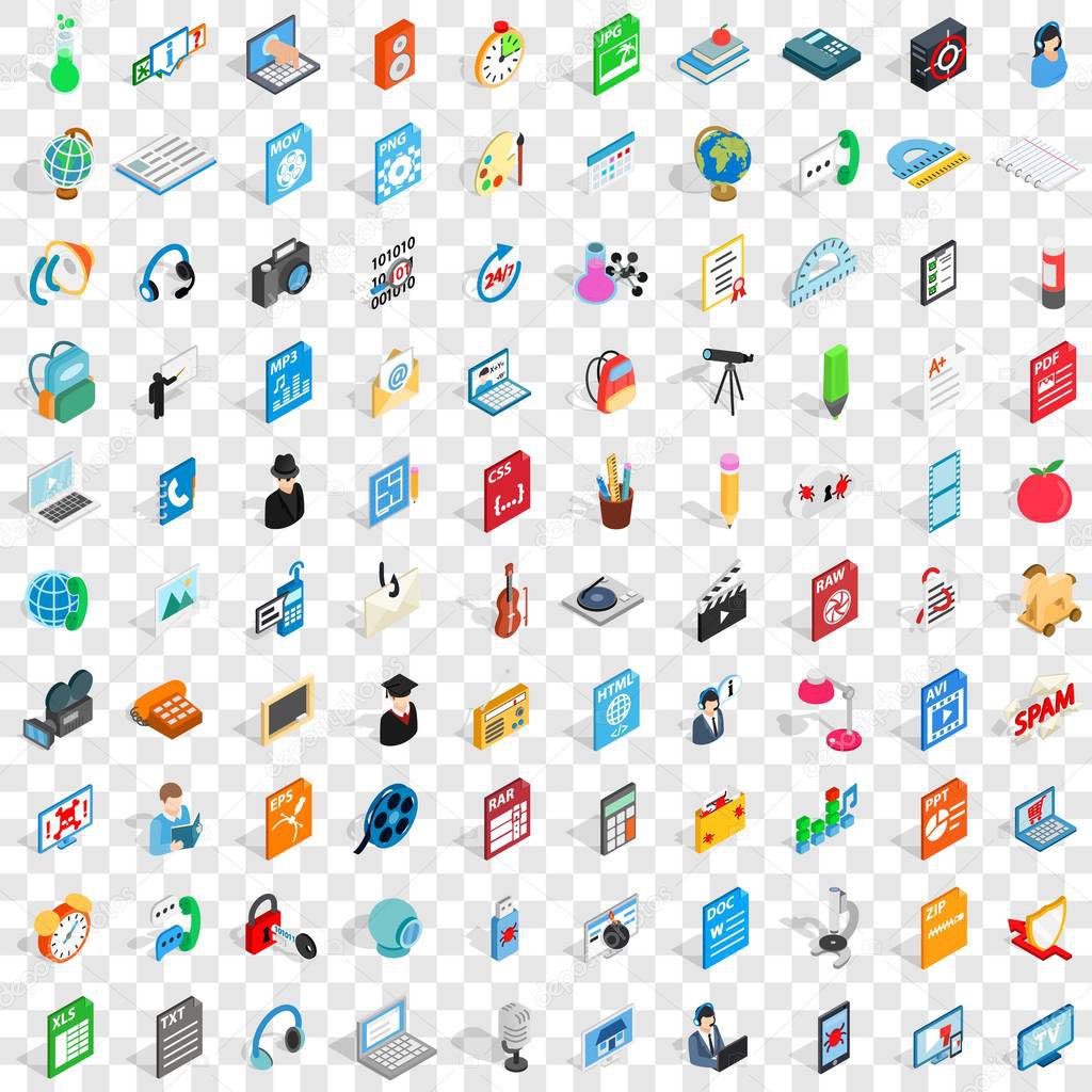 100 notebook icons set, isometric 3d style