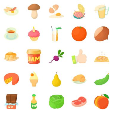 Öğleden sonra snack Icons set, karikatür tarzı