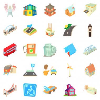 Towny Icons set, karikatür tarzı