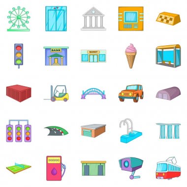 Kentsel eğlence Icons set, karikatür tarzı