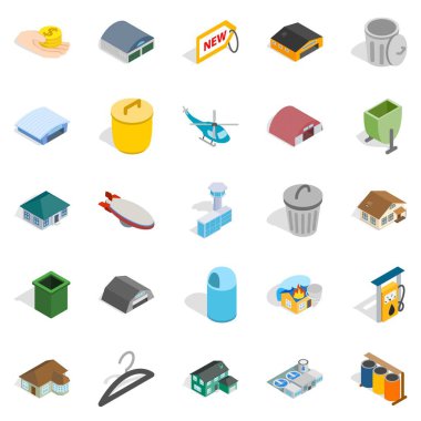 Şehir altyapı simgeleri ayarlandı, izometrik biçim