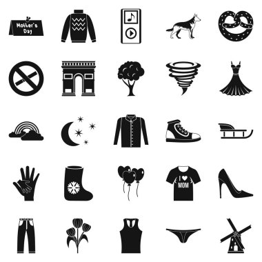 Yürüyüş kıyafetleri Icons set, basit tarzı