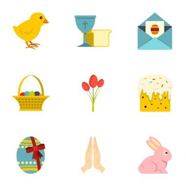 Paskalya tatili simge seti, düz stil