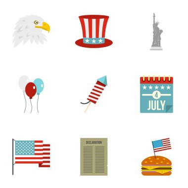 Amerikan bağımsızlık tatil simge seti, düz stil