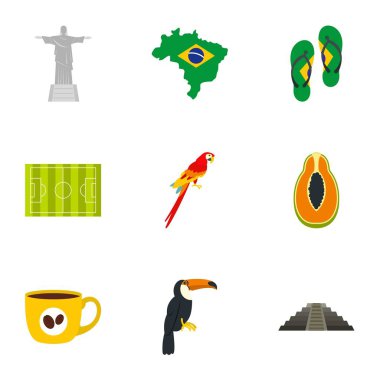 Brezilya simge seti, düz stil yerlerinden