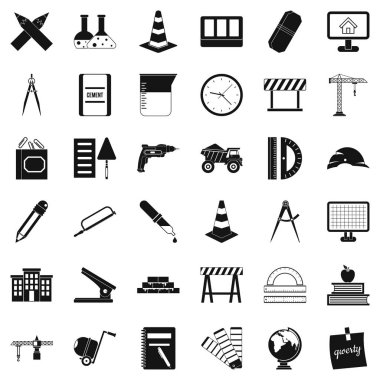 Ekipman Icons set, basit tarzı