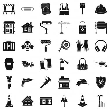 İnşaat Sanayi Icons set, basit tarzı