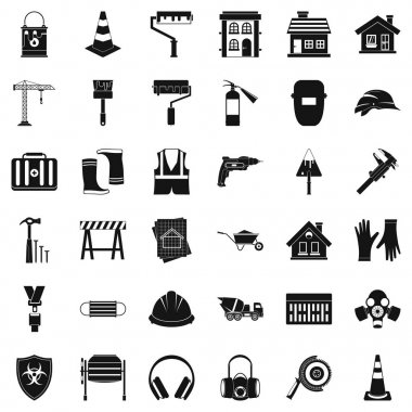 İnşaat kalkan Icons set, basit tarzı