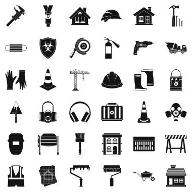 İnşaat üretim Icons set, basit tarzı