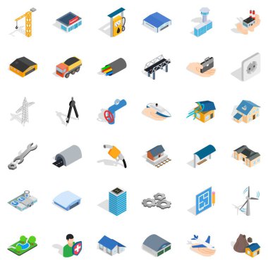 Bina Icons set, izometrik stili