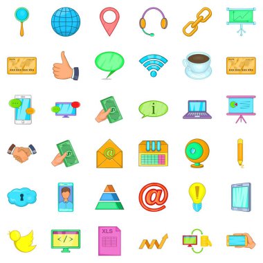 İletişim bilgileri Icons set, karikatür tarzı