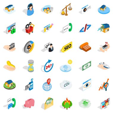 Simgeler iletişim ayarla, izometrik stili