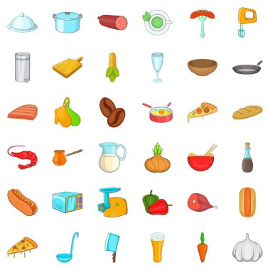 Yemek kahvaltı Icons set, karikatür tarzı