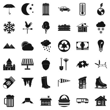 Banliyöde ev Icons set, basit tarzı