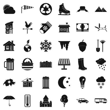 Doğa yaşam Icons set, basit tarzı