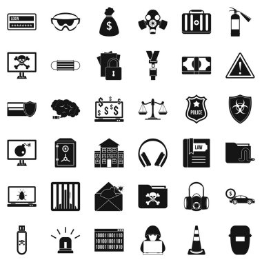 Suç Icons set, basit tarzı