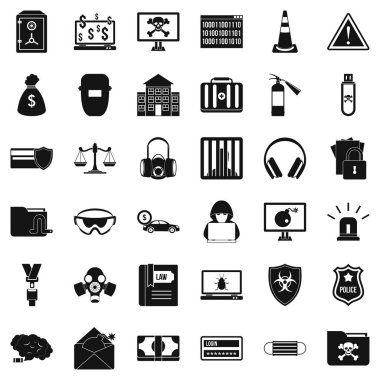Bilgisayar suç Icons set, basit tarzı