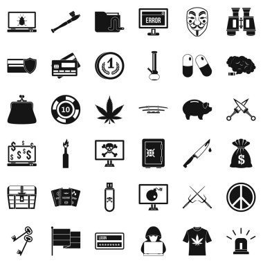 Suç spam Icons set, basit tarzı