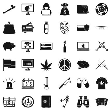 Suç Icons set, basit tarzı