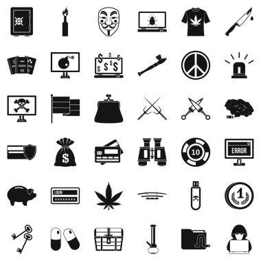 Suç virüs Icons set, basit tarzı