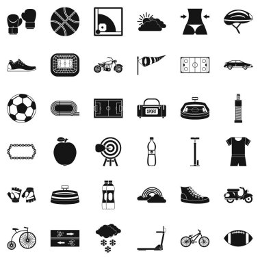 Spor Icons set, basit tarzı Bisiklete binme