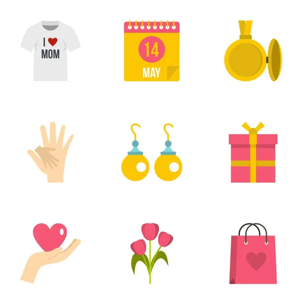 Mom day icon set, flat style — Stock Vector