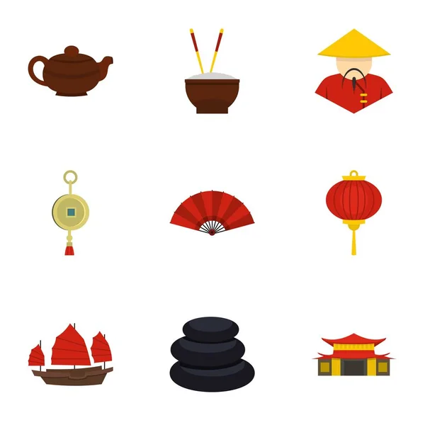 Conjunto de iconos de China, estilo plano — Vector de stock