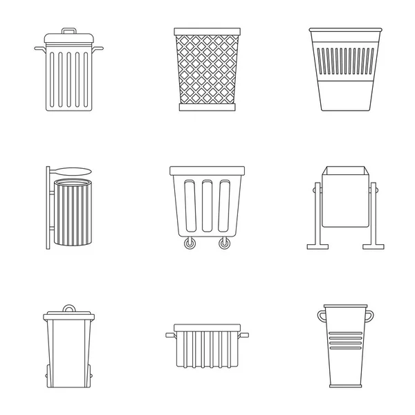 Conjunto de iconos de contenedor de basura, estilo de esquema — Vector de stock