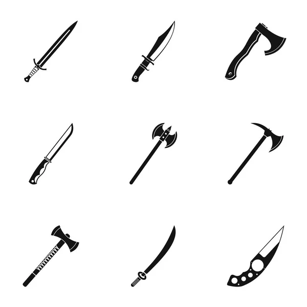 Vojenské ocelové zbraně sada ikon, jednoduchý styl — Stockový vektor