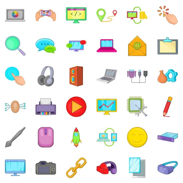 Conjunto de iconos de pieza de computadora, estilo de dibujos animados — Vector de stock