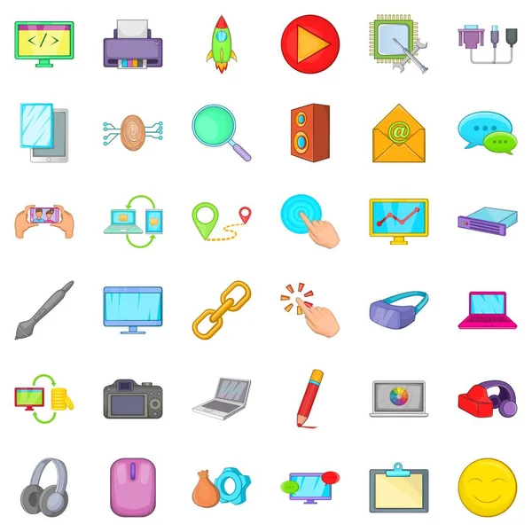 Conjunto de iconos de computadora portátil, estilo de dibujos animados — Vector de stock