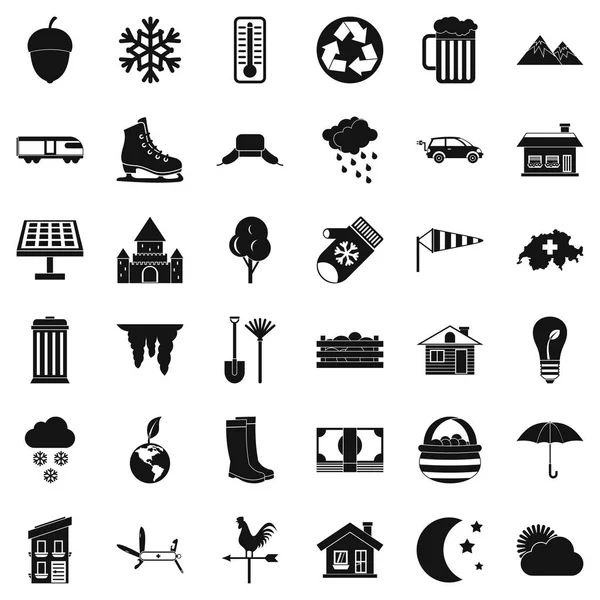 Ülke yaşam Icons set, basit tarzı