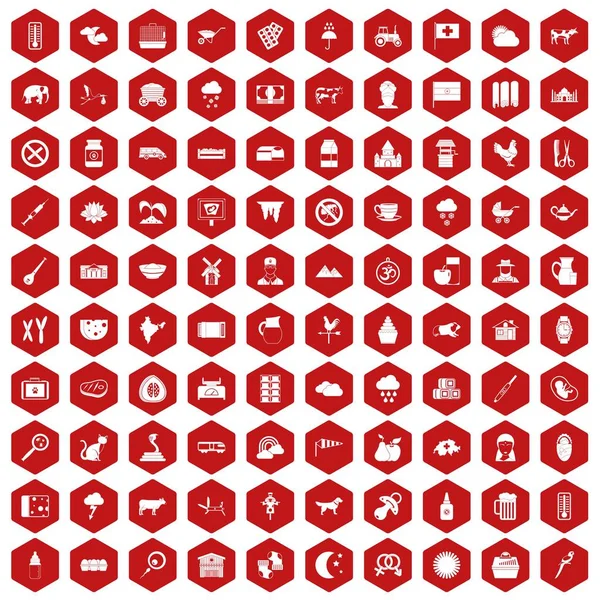 100 ikon sapi heksagon merah - Stok Vektor