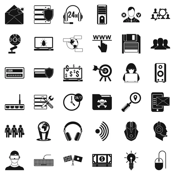 Siber suç Icons set, basit tarzı